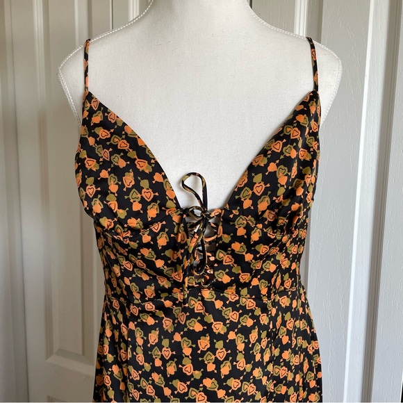 UO Mariah Lace-Up Midi Slip Dress Women’s Ladies L Heart Print Smocked Romance - Picture 3 of 12